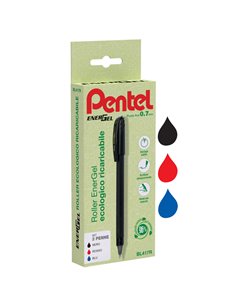 Astuccio 3 roller Energel Recycology 96 punta 0,7mm nero/rosso/blu Pentel 0022418 PENTEL CON CAPPUCCIO