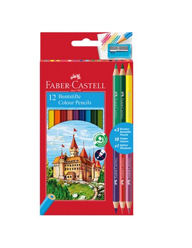 Astuccio 12 matite colorati eco Il Castello+3 bicolor Faber Castell 110312 FABER-CASTELL PASTELLI COLORATI