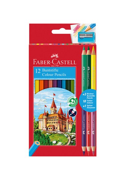 Astuccio 12 matite colorati eco Il Castello+3 bicolor Faber Castell 110312 FABER-CASTELL PASTELLI COLORATI