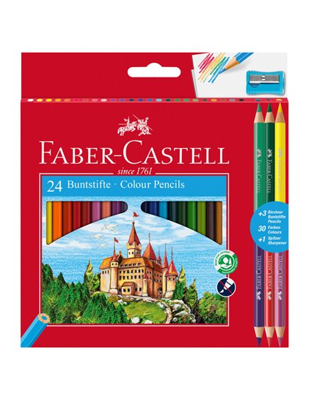 Astuccio 24 matite colorati eco Il Castello+3 bicolor Faber Castell 110324 FABER-CASTELL PASTELLI COLORATI