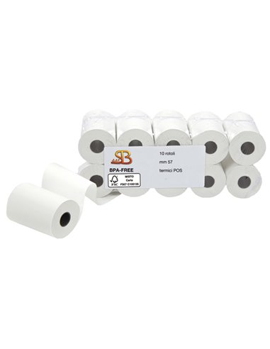 Blister 10 rotoli carta termica 55gr BPA free 57mm x 30mt (POS / Carte credit) 3125057030BX SABACART ROTOLI PER POS