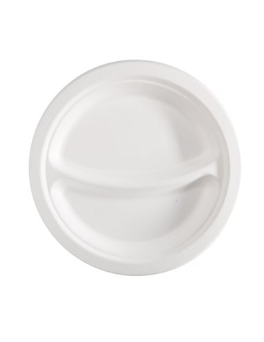 50 Piatti a 2 scomparti monouso in canna da zucchero Ø23cm bianco Signor Bio BPC005BIO50B