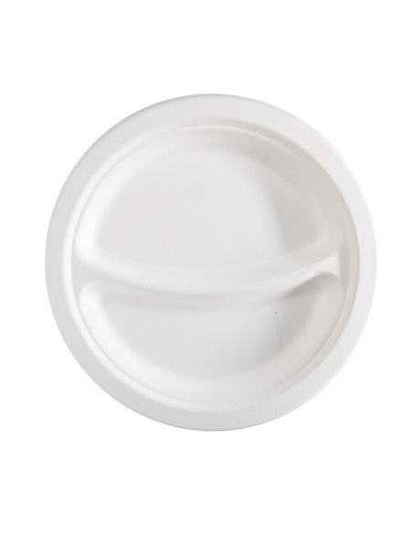 50 Piatti a 2 scomparti monouso in canna da zucchero Ø23cm bianco Signor Bio BPC005BIO50B