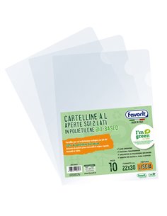 10 cartelline a L 22X30 PE Bio-Based trasparente liscio superior Favorit 400178018 FAVORIT CARTELLINE APERTE SU DUE LATI