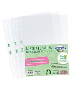 Conf 20 buste forate22X30 PE I'm green Bio-Based liscio superior Favorit 400178113 FAVORIT CARTELLINE APERTE SU DUE LATI