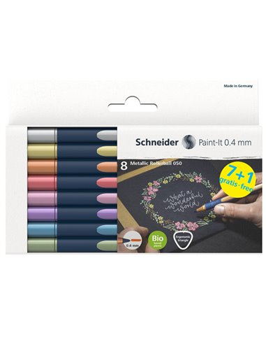 Astuccio 8 Metallic Roller 050 punta 0.4mm colori assortiti Schneider P700496 SCHNEIDER PUNTA FELTRO
