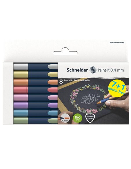 Astuccio 8 Metallic Roller 050 punta 0.4mm colori assortiti Schneider P700496 SCHNEIDER PUNTA FELTRO