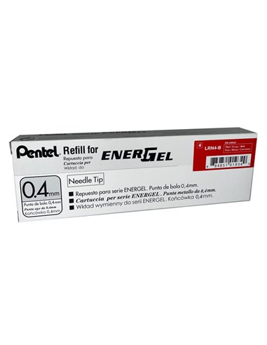 Refill Energel X LRN4-BX rosso 0.4mm Pentel LRN4-BX PENTEL REFILL ROLLER
