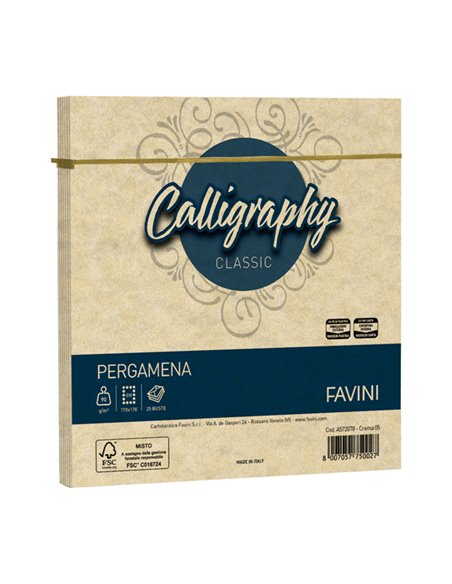 25 buste Calligraphy Pergamena 170x170mm 90gr crema 05 Favini A572078