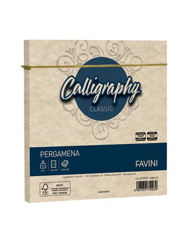 25 buste Calligraphy Pergamena 170x170mm 90gr sabbia 02 Favini A57U078