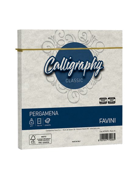 25 buste Calligraphy Pergamena 170x170mm 90gr perla 10 Favini A574078
