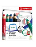 Astuccio 4 matitoni per lavagne STABILO MARKdry + temperino + panno microfibra 648/4