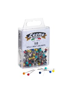 100 spilli in acciaio inox con testa di plastica colorata Leone APSC1