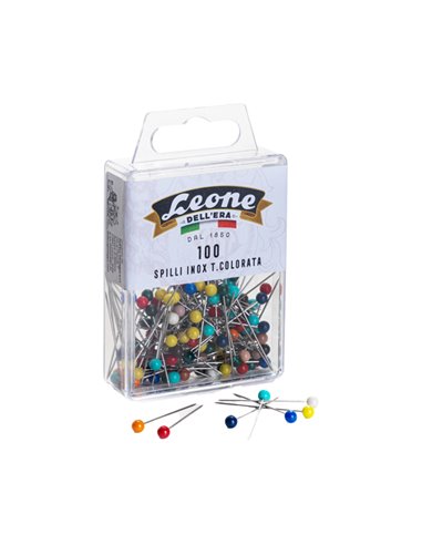 100 spilli in acciaio inox con testa di plastica colorata Leone APSC1