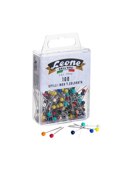 100 spilli in acciaio inox con testa di plastica colorata Leone APSC1