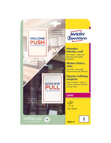 Adesivi per finestre in carta con pellicola 210x148mm 1adesivo/fg laser Avery L9002-10