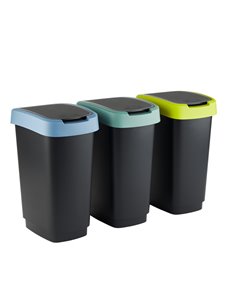 Kit 3 pattumiere c/coperchio basculante 50Lt (grigio/verde/lime) Rotho F600399 ROTHO PATTUMIERE E BIDONI