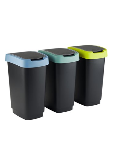 Kit 3 pattumiere c/coperchio basculante 50Lt (grigio/verde/lime) Rotho F600399 ROTHO PATTUMIERE E BIDONI