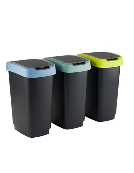 Kit 3 pattumiere c/coperchio basculante 50Lt (grigio/verde/lime) Rotho F600399 ROTHO PATTUMIERE E BIDONI