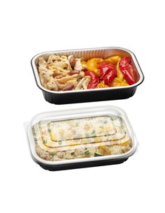 Pack 25 Contenitori alluminio stirato 2 porzioni + coperchio in R-PET Cuki 154227267