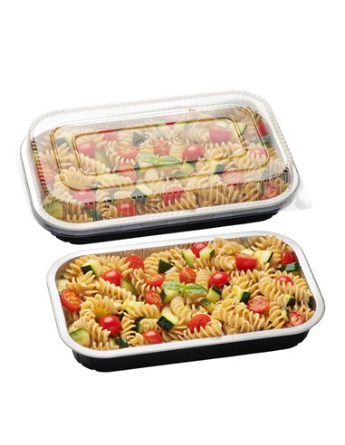 Pack 25 Contenitori alluminio stirato 4 porzioni + coperchio in R-PET Cuki 154228467 Cuki Professional CONTENITORI PER ALIMEN...
