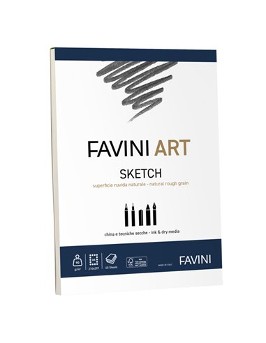 Blocco collato Sketch Favini Art 40fg 90gr/m2 f.to A4 A420454 FAVINI ALBUM DISEGNO BIANCO