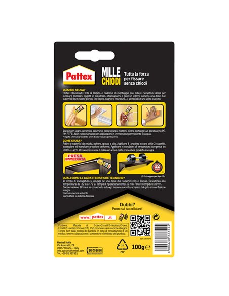 Colla PATTEX millechiodi forte e rapido 100g Blister 1947976