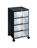 Cassettiera modulare con maniglia 4 cassetti e ruote nero trasparente Store-Age 1002296