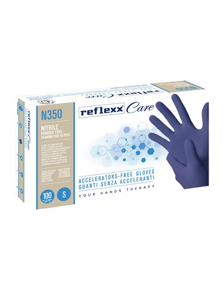 Conf 100 guanti nitrile ipoallergenici N350 s/acceleranti taglia S blu Reflexx N350/S