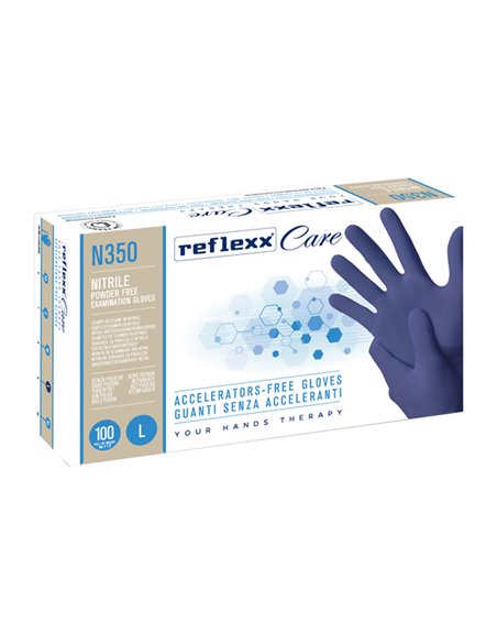 Conf 100 guanti nitrile ipoallergenici N350 s/acceleranti taglia L blu Reflexx N350/L Reflexx GUANTI DI PROTEZIONE