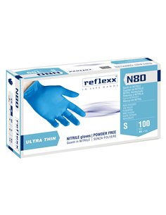 Conf 100 Guanti in nitrile ultrasottili N80B taglia S azzurro Reflexx N80B/S Reflexx GUANTI DI PROTEZIONE