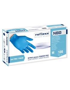 Conf 100 Guanti in nitrile ultrasottili N80B taglia M azzurro Reflexx N80B/M Reflexx GUANTI DI PROTEZIONE