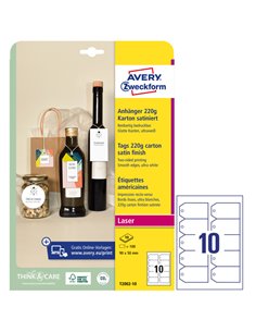 Cartellini stampabili bordi tagliati lisci 90x50mm 10fg(10cart/fg) bianco Avery T2002-10