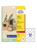 Cartellini stampabili resistenti 190µ Ø60mm 10fg(12cart/fg) bianco Avery T3004-10