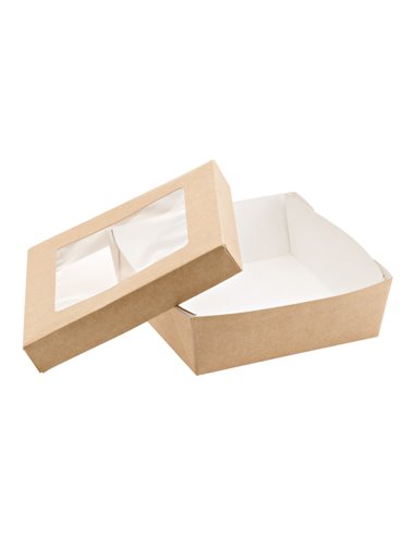 25 Scatola da asporto c/finestra trasparente carta kraft + PE 14x14x5hcm Leone H0717