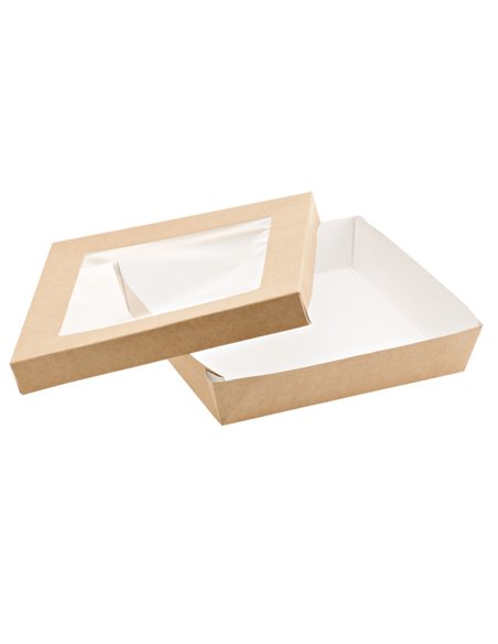 20 Scatola da asporto c/finestra trasparente carta kraft + PE 18x18x5hcm Leone H0718 LEONE CONTENITORI PER ALIMENTI-BORSE-CESTE