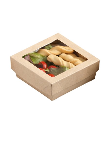20 Scatola da asporto c/finestra trasparente carta kraft + PE 18x18x5hcm Leone H0718 LEONE CONTENITORI PER ALIMENTI-BORSE-CESTE