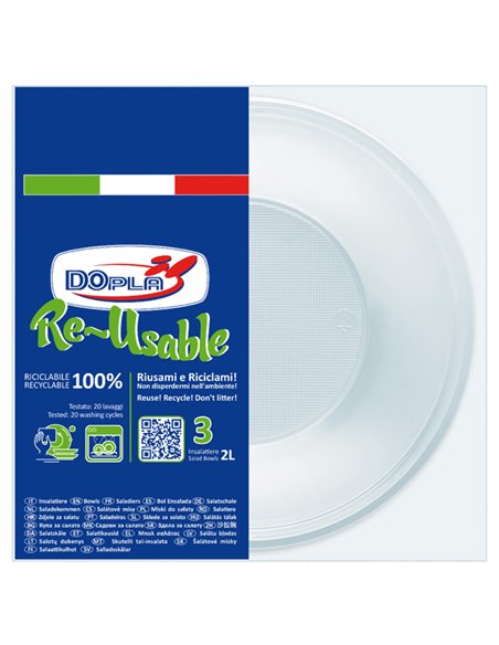3 Insalatiere 2lt in PS Reuse bianco Dopla 34034