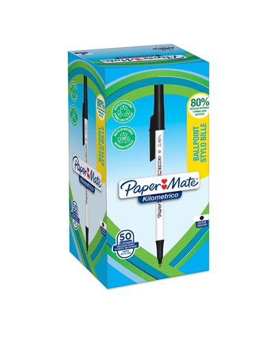 Penna sfera c/cappuccio Kilometrico Recycled 1.0mm nero Papermate 2187701 PAPERMATE CON CAPPUCCIO