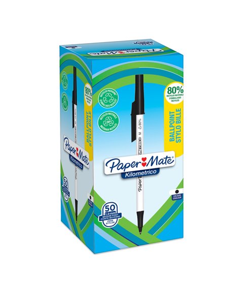 Penna sfera c/cappuccio Kilometrico Recycled 1.0mm nero Papermate 2187701 PAPERMATE CON CAPPUCCIO