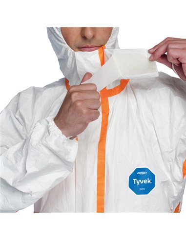 Tuta Tyvek® 800J c/nastrature arancione tg M bianco Dupont TY390.59.01-M