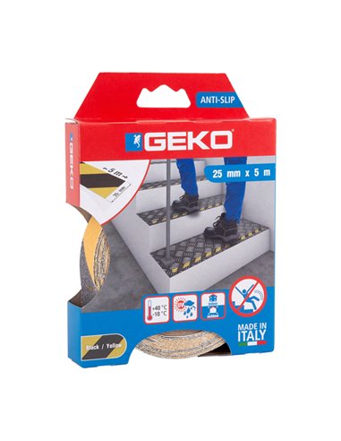 Nastro adesivo antiscivolo ANTISLIP 25mm x 5mt giallo nero Geko 220/55 Geko SEGNALETICA