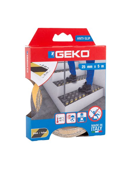 Nastro adesivo antiscivolo ANTISLIP 25mm x 5mt giallo nero Geko 220/55 Geko SEGNALETICA