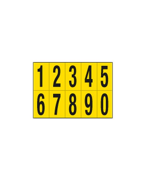 Foglio con 10 numeri autoadesivi da 0 a 9 nero/giallo 70x124mm 906.09 CARTELLI SEGNALATORI BUSTE PER IDENTIFICAZIONE E LEGGII