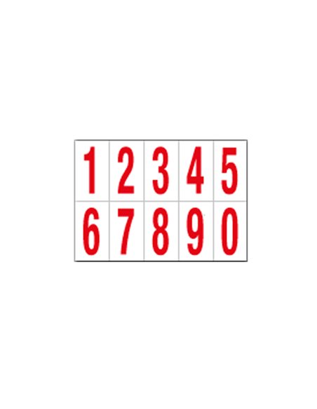 Foglio con 10 numeri autoadesivi da 0 a 9 rosso/bianco 70x124mm 916.09