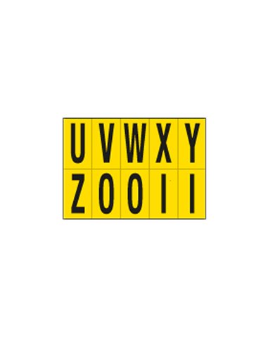Foglio con 10 lettere autoadesive da U a Z nero/giallo 70x124mm 906UZ