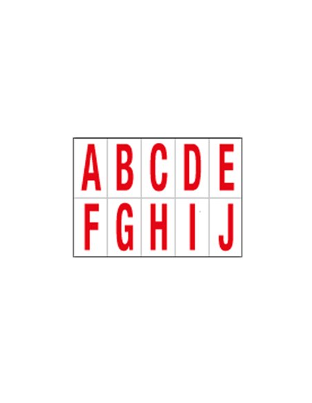 Foglio con 10 lettere autoadesive da A a J rosso/bianco 70x124mm 916AJ