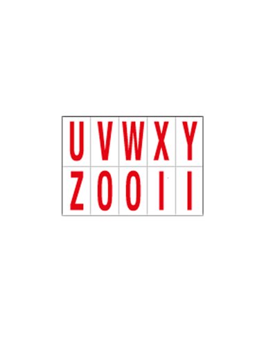 Foglio con 10 lettere autoadesive da U a Z rosso/bianco 70x124mm 916UZ
