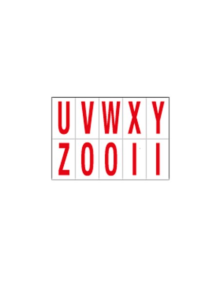 Foglio con 10 lettere autoadesive da U a Z rosso/bianco 70x124mm 916UZ