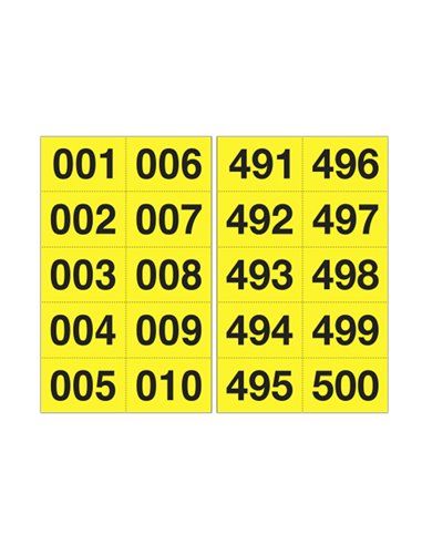 Kit numeri adesivi da 001 a 500 nero/giallo 45 x 24mm 908.25 CARTELLI SEGNALATORI BUSTE PER IDENTIFICAZIONE E LEGGII